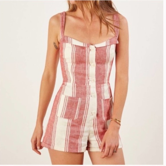 Reformation Coconut Romper in Cuba Stripe 2 - Picture 1 of 7